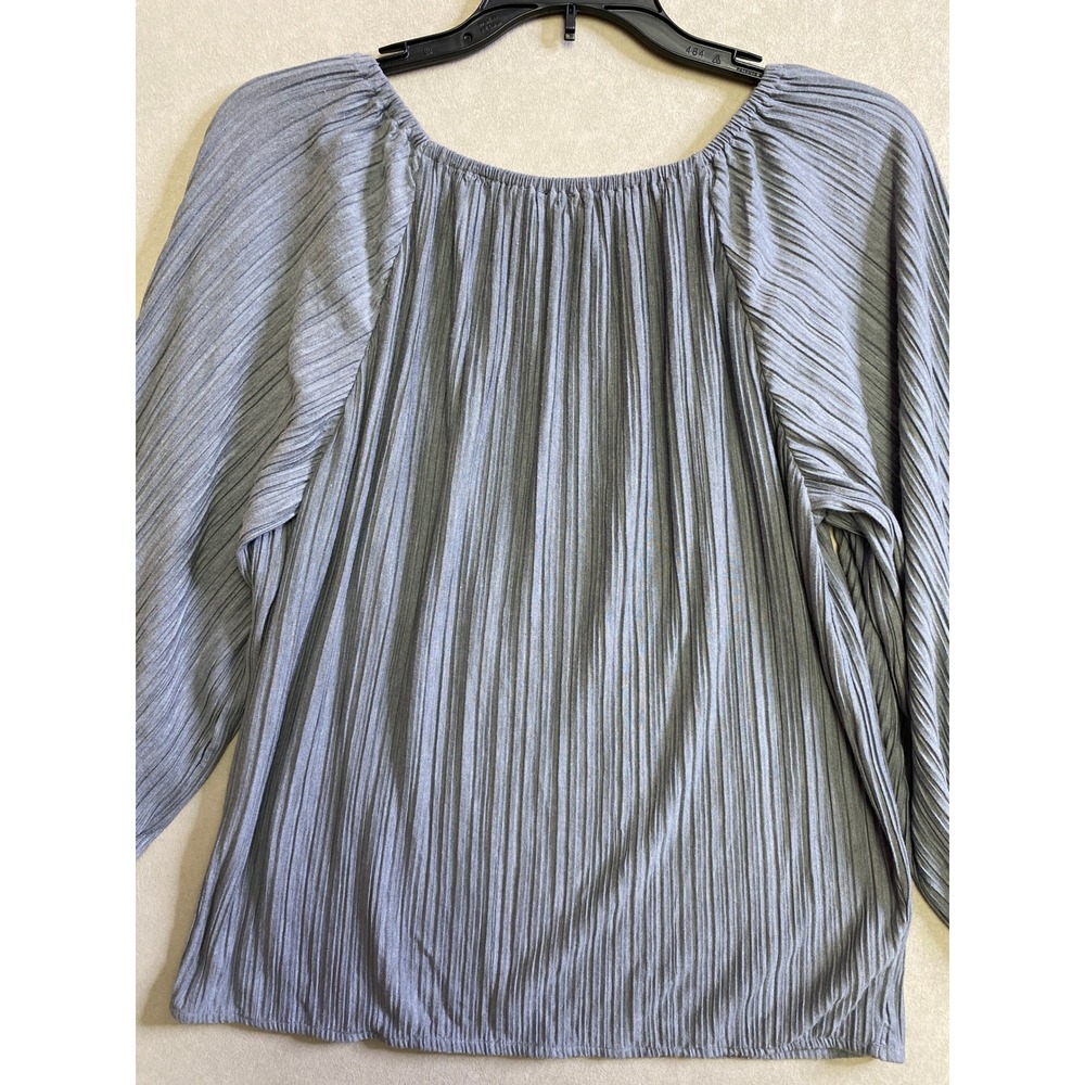 Ann Taylor Factory Grey Pleated Balloon Sleeve Scoop Neck Blouse Small